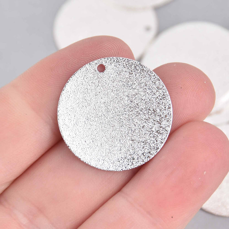 6 Silver Stardust Charms, Round Circle, 25mm, chs7563