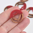 2 Heart Charms, Red Resin and Real Wood, 1", chs7568