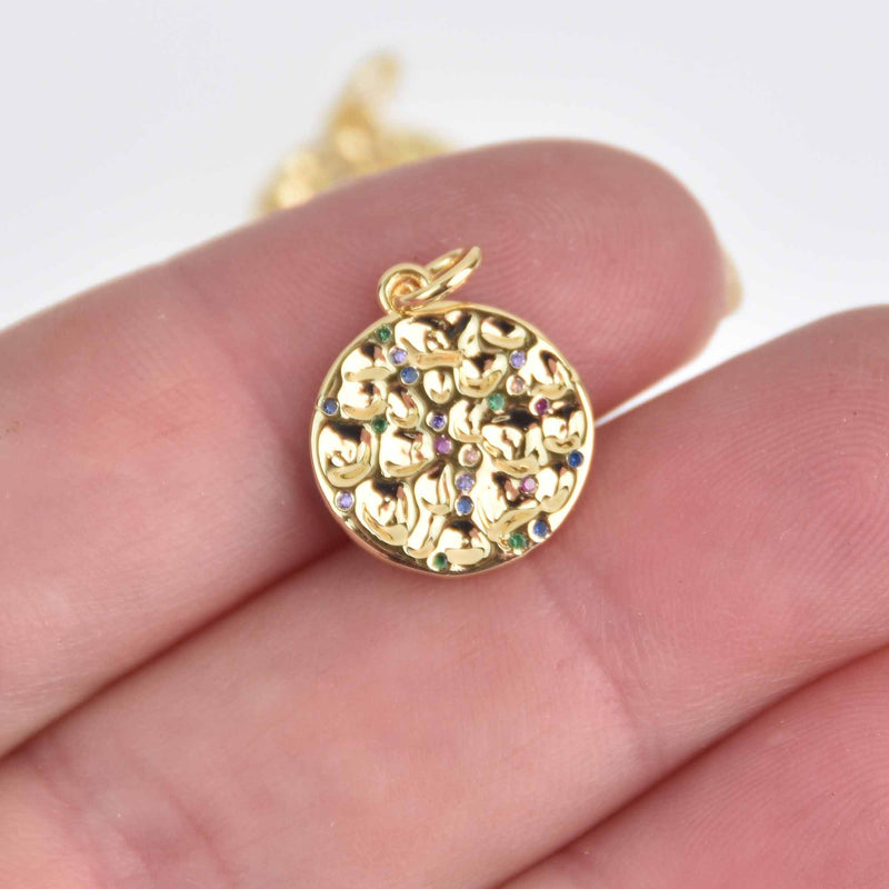2 Gold Circle Charms, Micro Pave CZ Cubic Zirconia, 14mm, chs7573