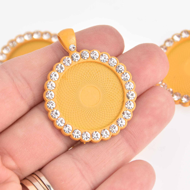 2 Crystal Bezel Charms, Yellow, fits 25mm round cabochons, chs7592