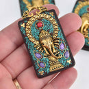 Thai Buddha Ganesha Charm, Sandalwood, Rectangle Pendant, 2.25" long, chs7597