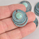 5 Copper Patina Drop Charms, Blue Green Verdigris, 26mm, chs7609
