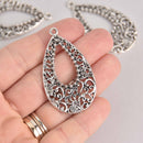 5 Silver Teardrop Filigree Charms, 2" long, chs7611