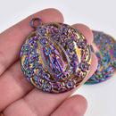 2 Madonna Charms, Rainbow Patina, Religious Medal, Relic Charms, 42mm, chs7614
