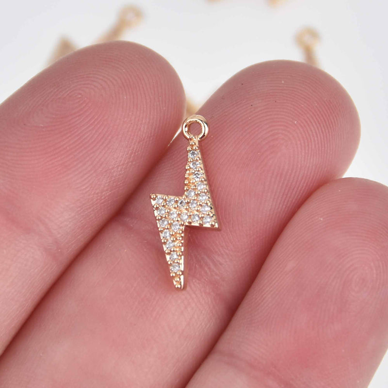 2 Gold Lightning Bolt Charms, Micro Pave 19x7mm, chs7615