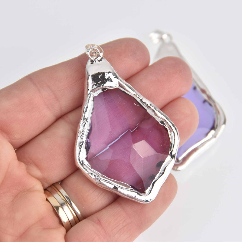 1 Crystal Teardrop Drop Pendant, Purple Glass, Faceted, Silver Bail, 2-1/4" long, chs7617