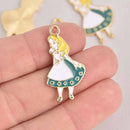 4 Alice in Wonderland Charms, Green Dress, Enamel chs7618