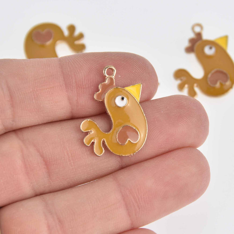 4 Chicken Charms Gold Plated with Enamel, chs7620