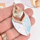 2 White Iridescent Swivel Charms, Gold Plated, Faux Leather, 2.5", chs7623