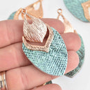 2 Green Iridescent Swivel Charms, Gold Plated, Faux Leather, 2.5", chs7625