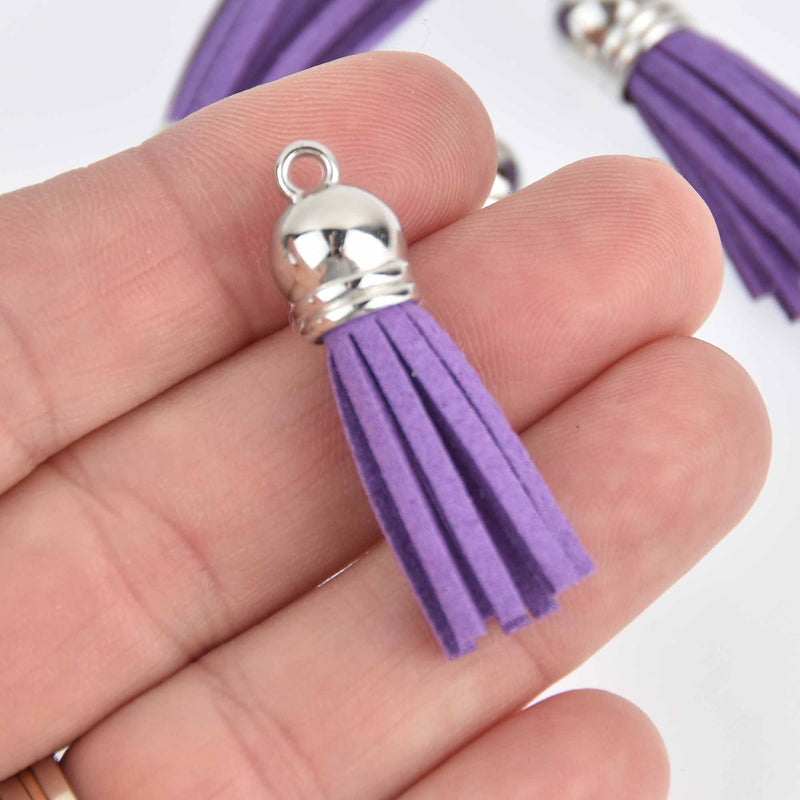 10 Purple Tassel Charms, silver topper, 1.5", chs7626