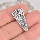 6 Silver Cross Charms, Shield Shape, Rustic Textured Metal, 29mm, chs7632