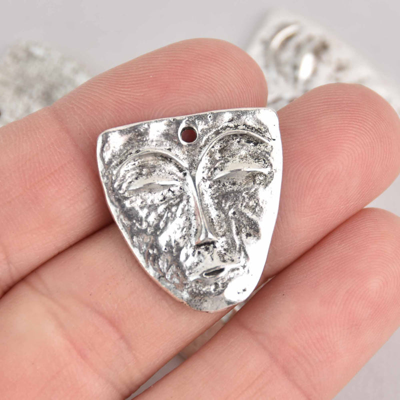 6 Silver Face Charms, Rustic Textured Metal, 25mm, chs7633