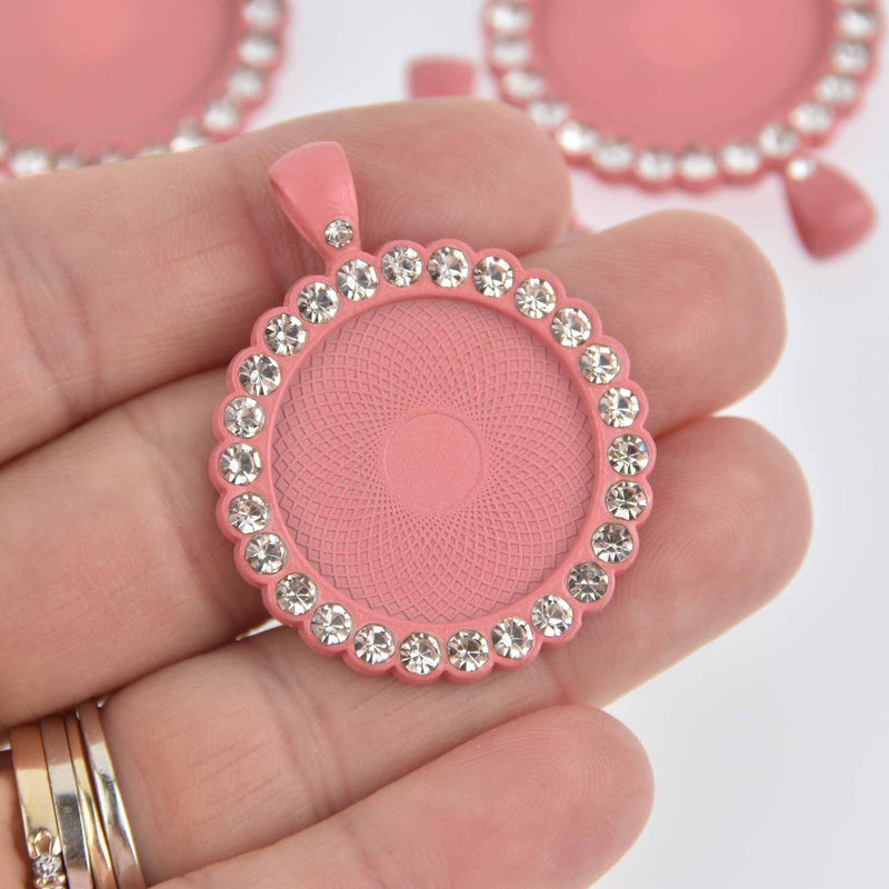 2 Crystal Bezel Charms, Light Pink, fits 25mm round cabochons, chs7635