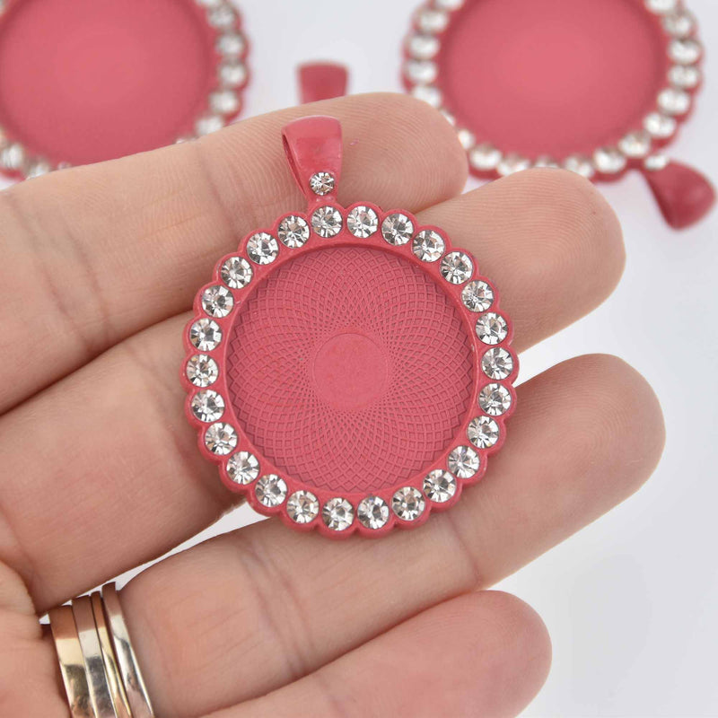 2 Crystal Bezel Charms, Rose Pink, fits 25mm round cabochons, chs7638