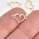 20 Gold Plated HEART Charms, 2-Hole Connector Links, 15mm, chs7642