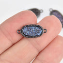 2 BLUE Druzy Quartz Gemstone Charms GUNMETAL Connector Link oval filigree 21x10mm chs7643