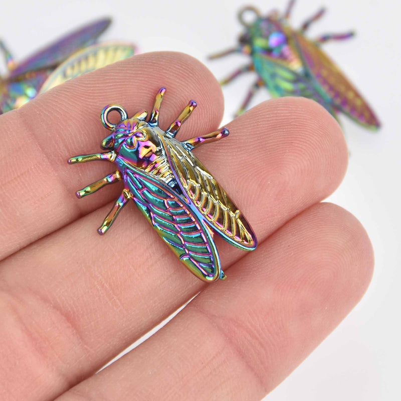 4 CICADA INSECT Charms Rainbow Bug Charms, 27x22mm chs7650