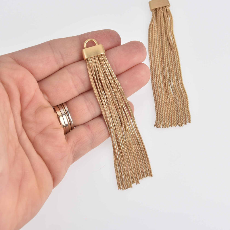 Chain Tassel Charm, Light Matte Gold Metal, 4", chs7652