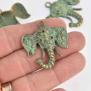 4 Elephant Charms, Bronze with Green Verdigris Patina, 36x34mm, chs7657