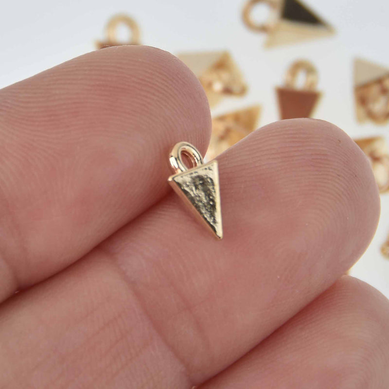 20 Gold Triangle Charms, bright gold metal pyramid charms, 9x5mm chs7658