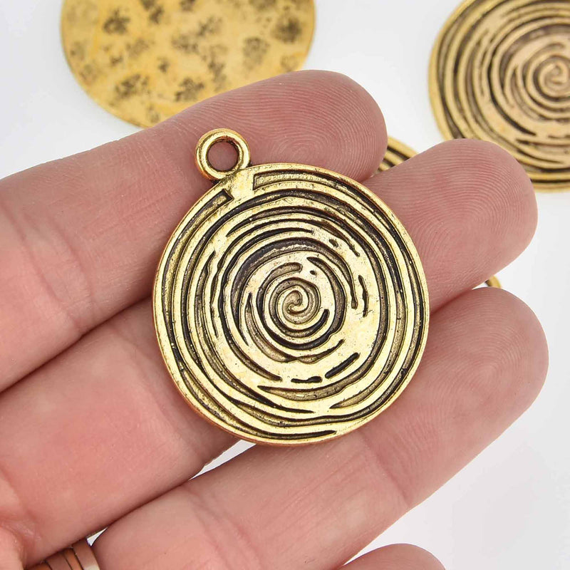 5 Gold Spiral Charms, 32mm, chs7660