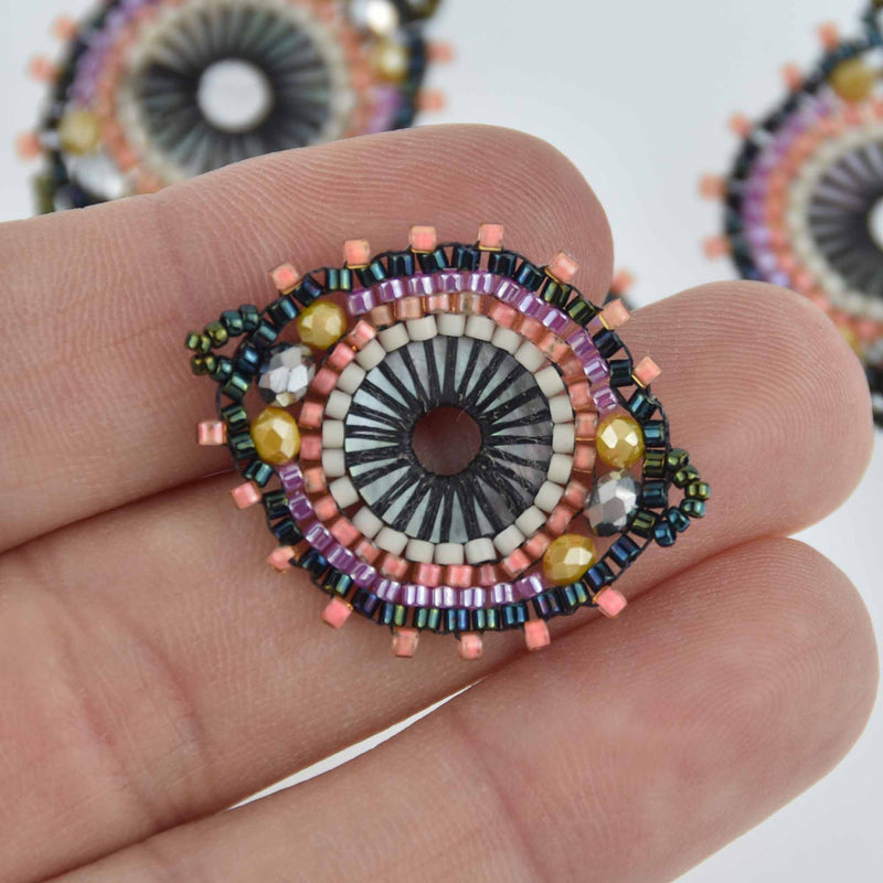 Beaded Circle Charm Connector with Miyuki Delica Seed Beads, 1", chs7661