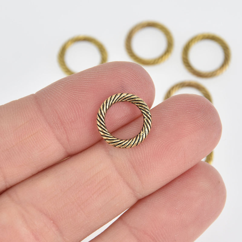 20 Antique Gold Round ROPE RING Connectors, 13mm Chs7668