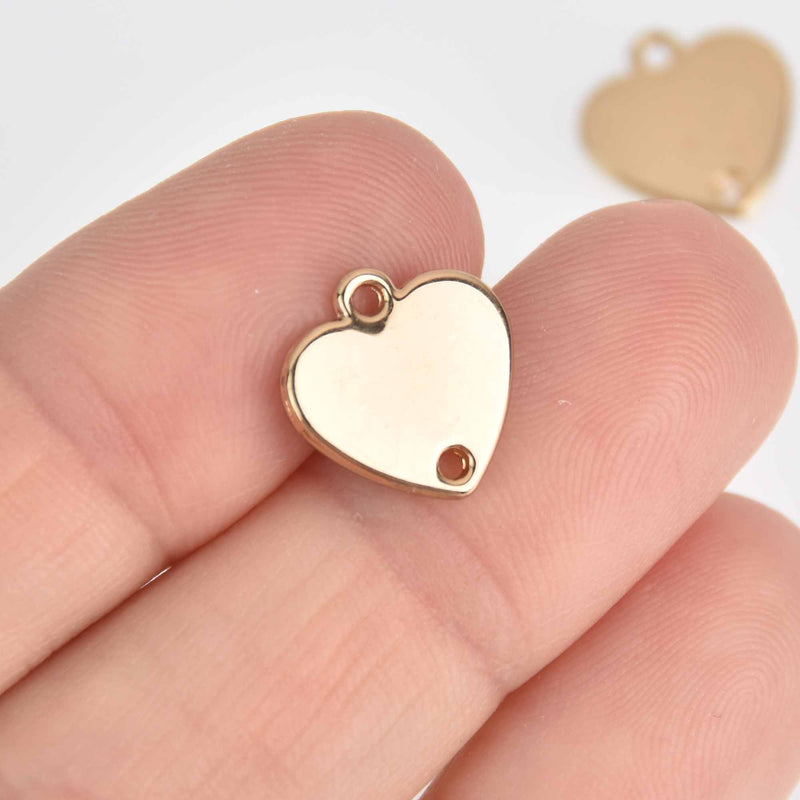 20 Gold Heart Charms, Connector Links, 13mm, chs7678