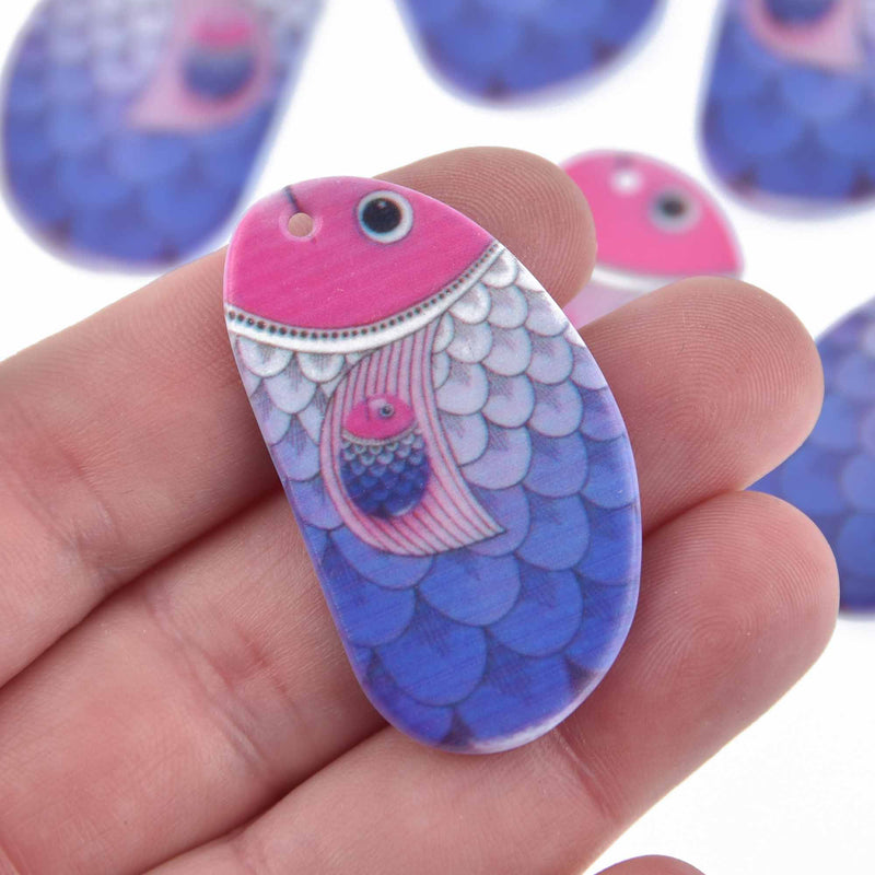 4 Acrylic Fish Charms, Purple and Pink, 1.75" chs7679