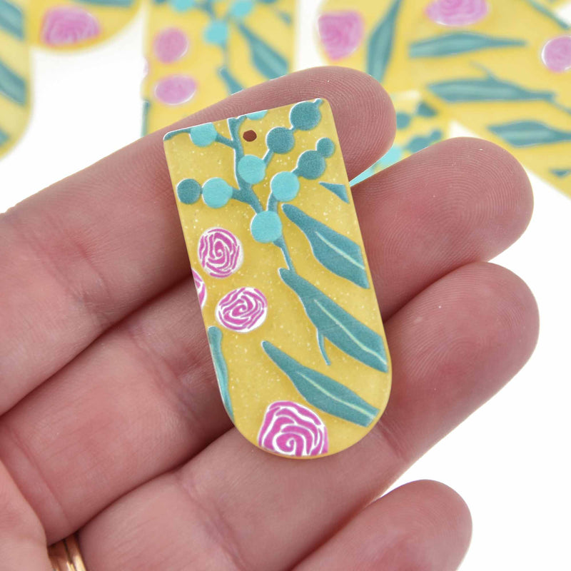 2 Spring Flower Charms, Resin Acrylic, 44mm, chs7680