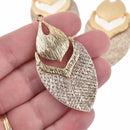 2 Taupe Iridescent Swivel Charms, Gold Plated, Faux Leather, 2.5", chs7685