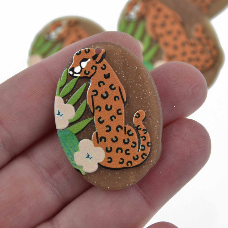 2 Leopard Charms, Resin Acrylic, 40mm, chs7688