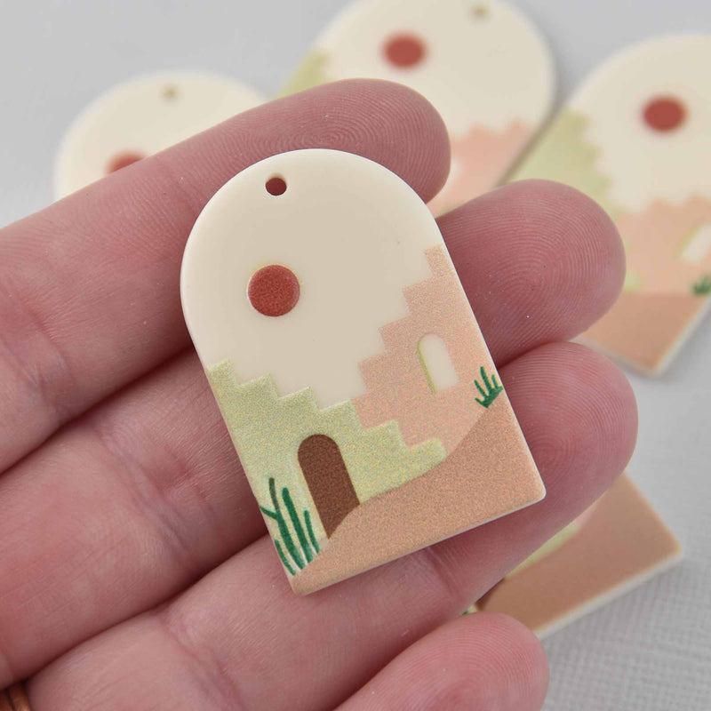 2 Southwest Pueblo Charms, Resin Acrylic, 40mm, chs7691