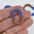 4 Oval Wooden Resin Charm, Blue Resin and Real Wood, 1-1/8" long, chs7695