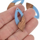 4 Sky Blue Pearl Marquis Charms, Resin and Real Wood, 1.5", chs7696