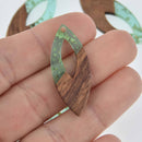 4 Green Marquis Charms, Gold Flakes with Resin and Real Wood, 1.5", chs7697