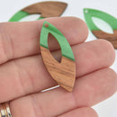 4 Green Pearl Marquis Charms, Resin and Real Wood, 1.5", chs7698