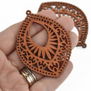 2 Wood Filigree Teardrop Charms, 2.75" long, chs7706