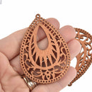 2 Wood Filigree Teardrop Charms, 2.75" long, chs7708