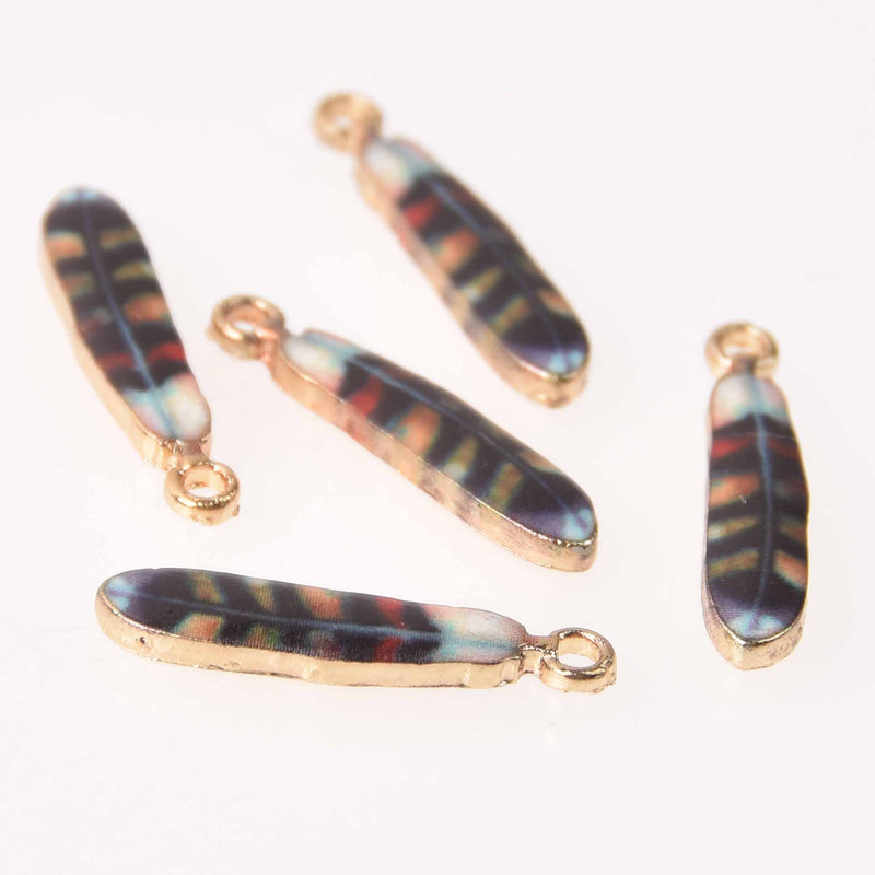 10 GOLD FEATHER Charms multicolor enamel 23x5mm, chs7711