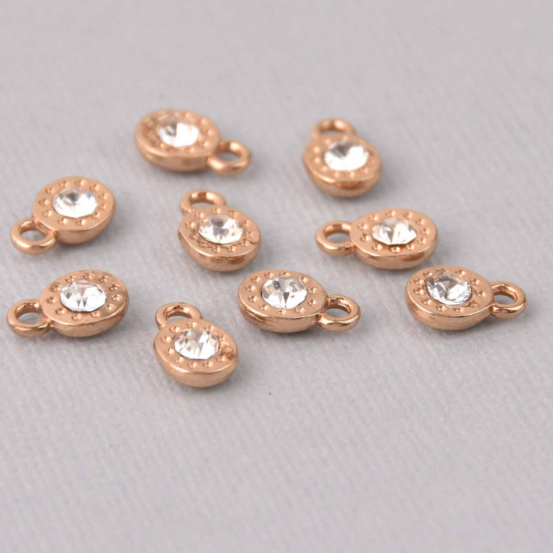 4 Gold Rhinestone Drop Charms, 8mm round coin charms, chs7714