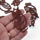 2 Wood Filigree Owl Charms, 2.75" long, chs7715