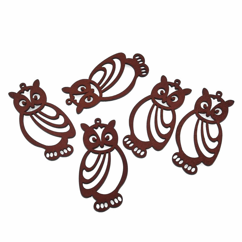2 Wood Filigree Owl Charms, 2.75" long, chs7715