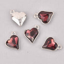 6 Amethyst Crystal Heart Charms, Silver Metal, 19mm, chs7716