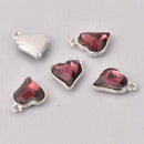 6 Amethyst Crystal Heart Charms, Silver Metal, 19mm, chs7716