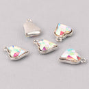 6 AB Crystal Heart Charms, Silver Metal, 19mm, chs7717