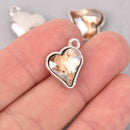 6 Topaz Crystal Heart Charms, Silver Metal, 19mm, chs7721
