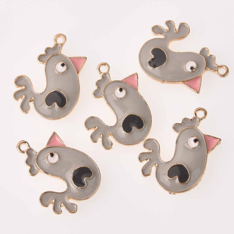 4 Chicken Charms Gold plated with gray enamel, chs7728