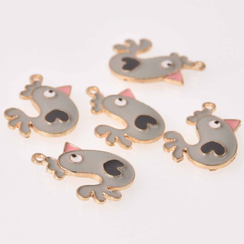 4 Chicken Charms Gold plated with gray enamel, chs7728